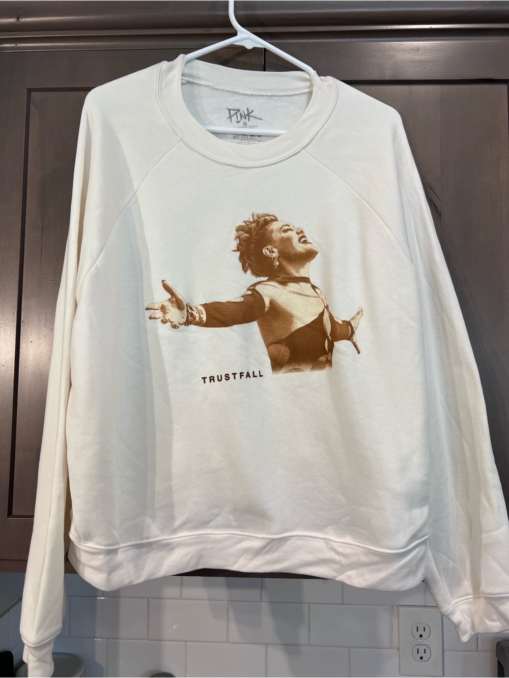 PINK Victoria's Secret Cream Graphic Trustfall Crewneck Sweatshirt